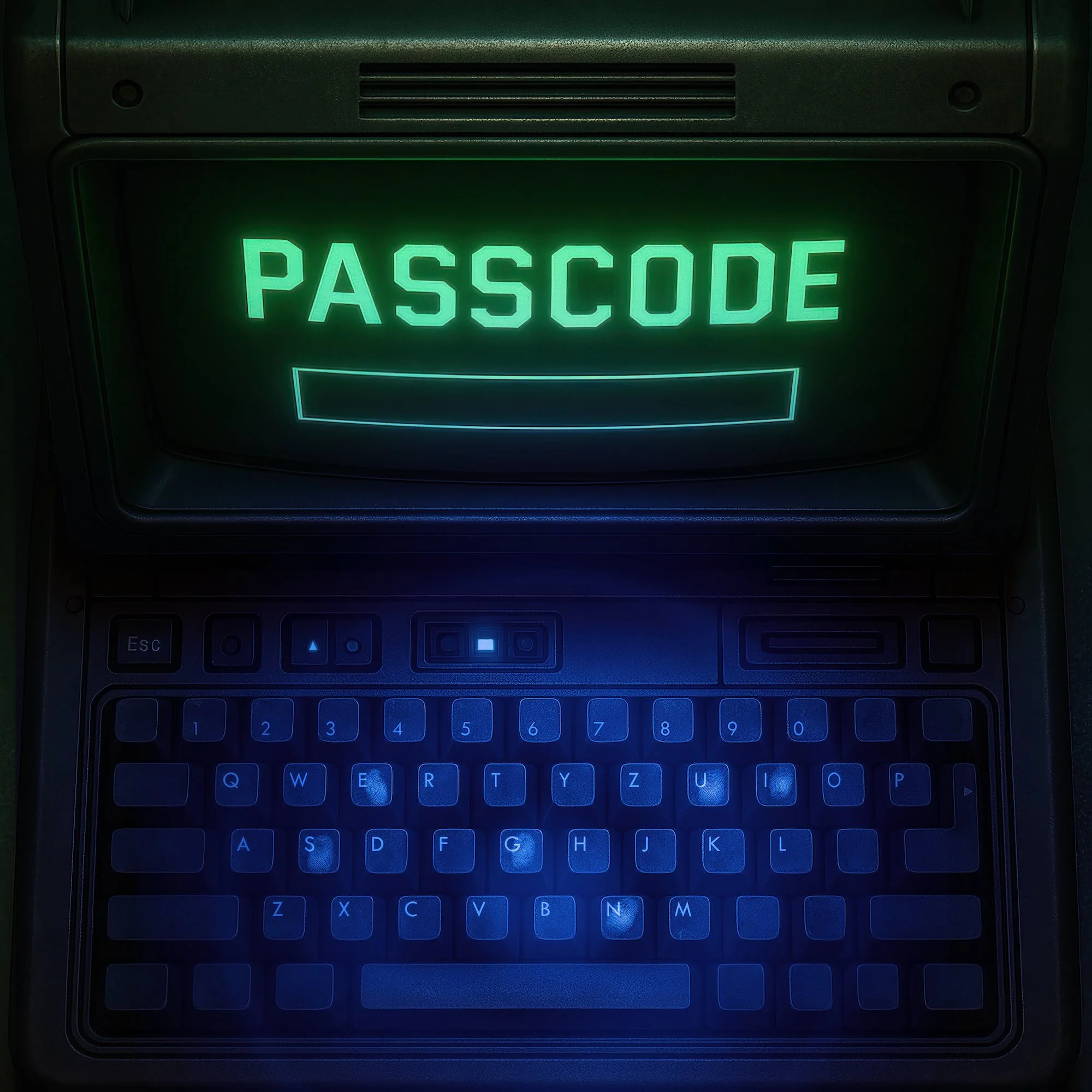 Keyboard with blacklight revealing fingerprints