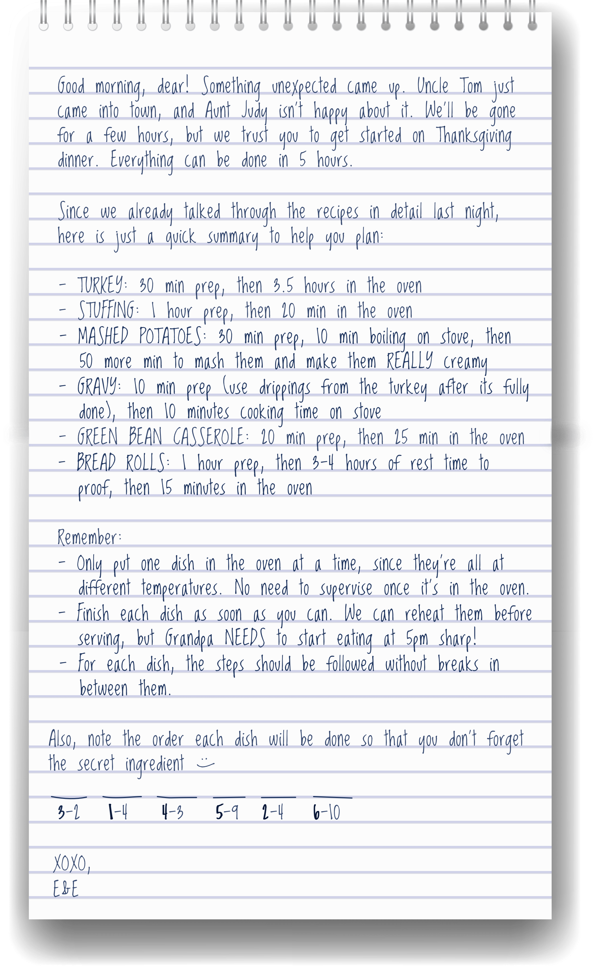 Thanksgiving cooking schedule note