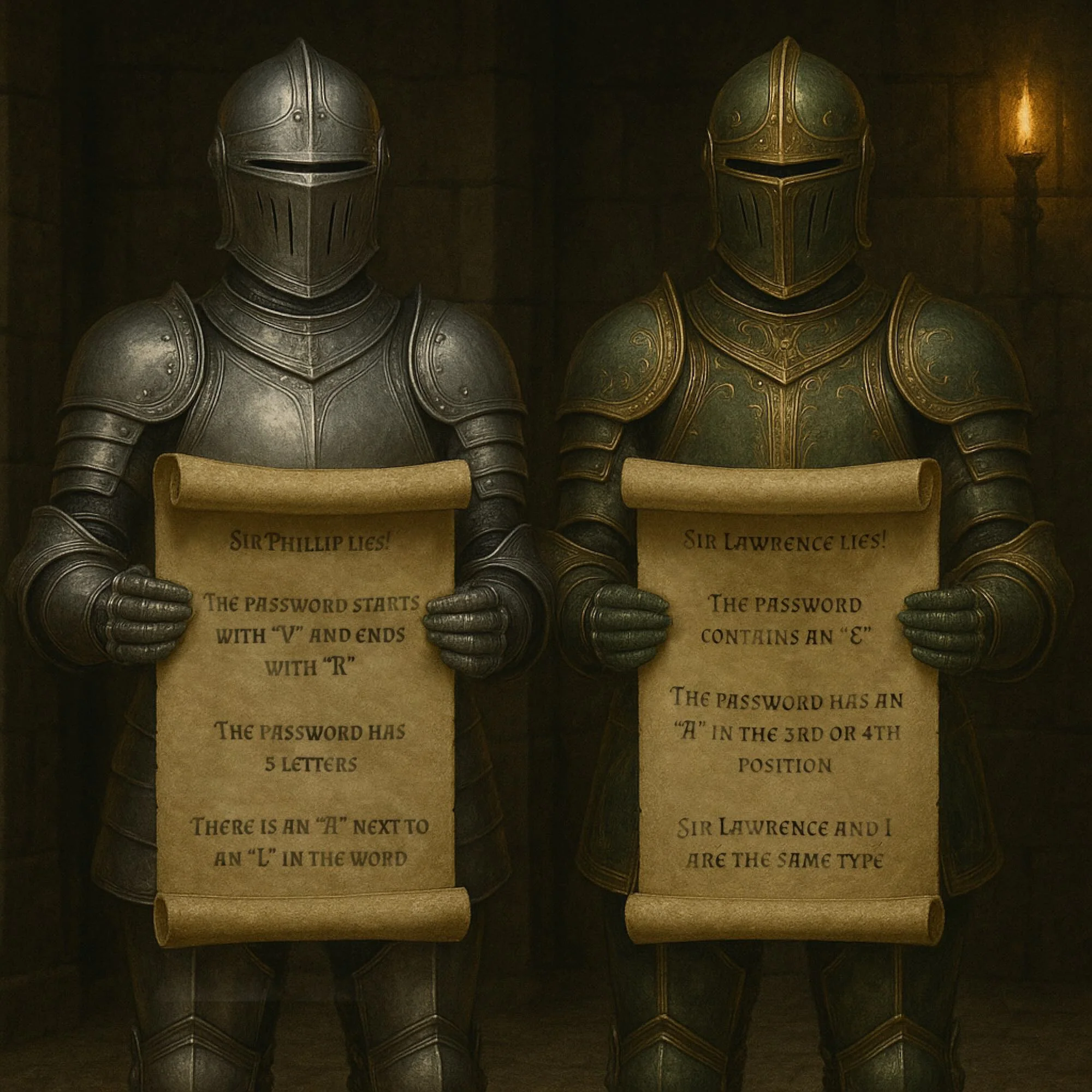 Two knights with scrolls